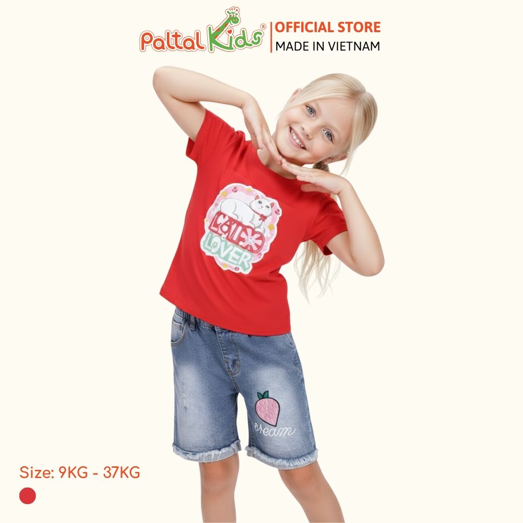 Áo Thun Cotton Mỹ Hình In Mèo Trắng Bé Gái Cao Cấp  - 020 1362