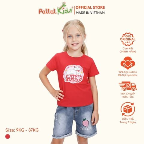 Áo Thun Cotton Mỹ Hình In Mèo Trắng Bé Gái Cao Cấp  - 020 1362