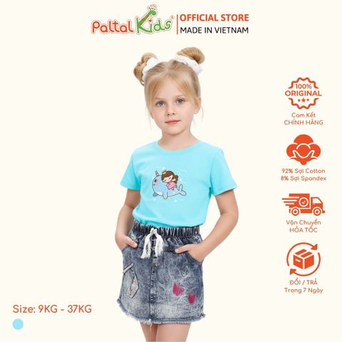 Áo Thun Cotton Mỹ Hình In Cô Gái & Cá Voi Bé Gái Cao Cấp - 020 1364
