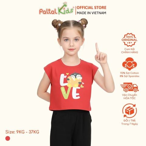 Áo Croptop Cotton Mỹ Hình In Cánh Cụt LOVE Bé Gái Cao Cấp - 020 1369