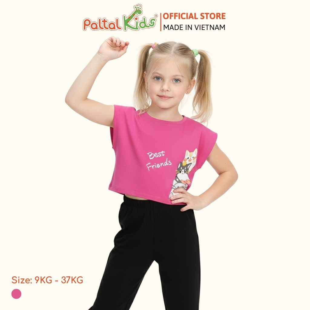 Áo Croptop Cotton Mỹ Hình In 3 Chú Mèo Bé Gái Cao Cấp - 020 1371