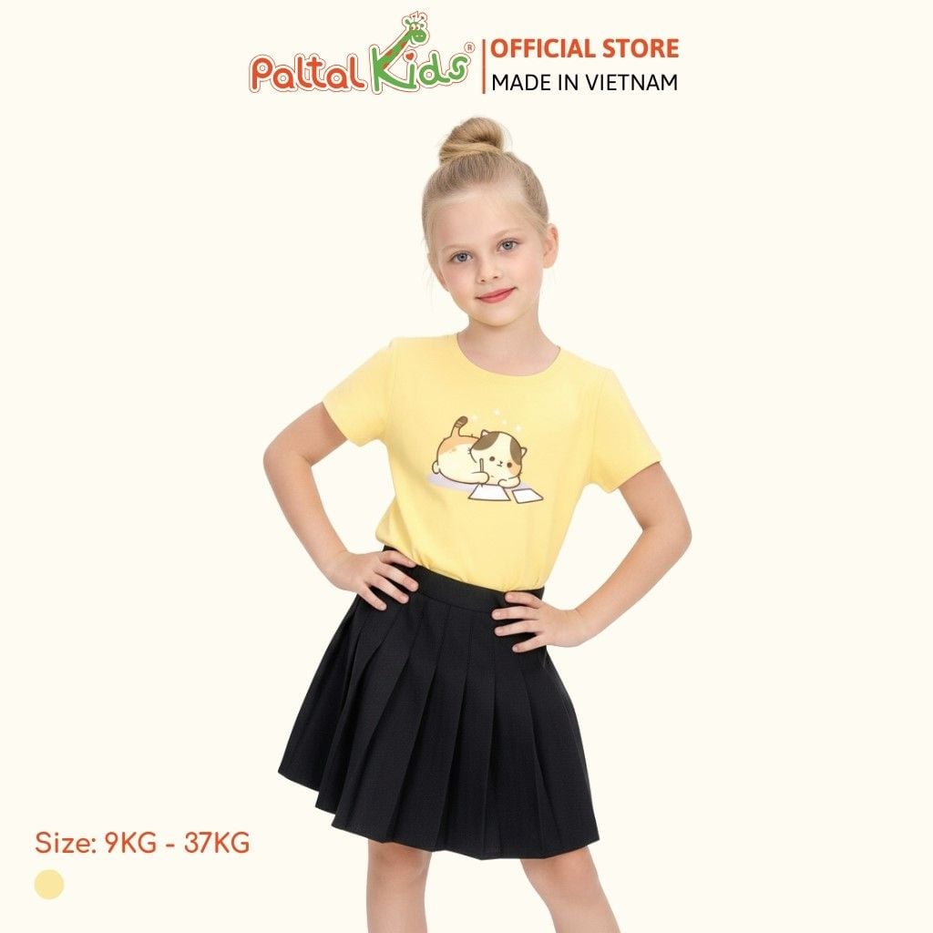 Áo Thun Cotton Mỹ Hình In Mèo Bé Gái Cao Cấp - 020 1387