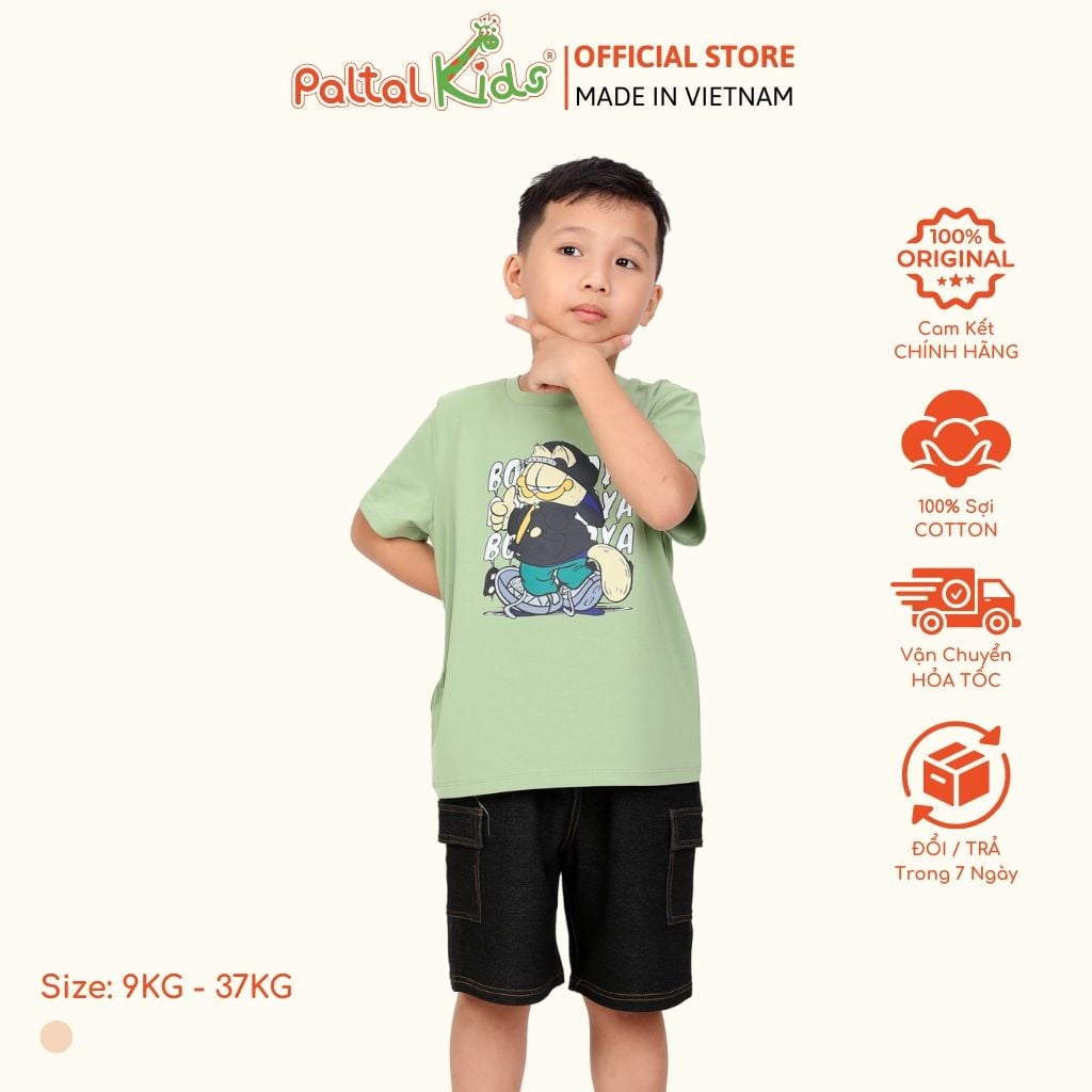 Áo Thun Hình In Mèo Ngầu Cotton Mỹ Bé Trai Cao Cấp - 020 1393