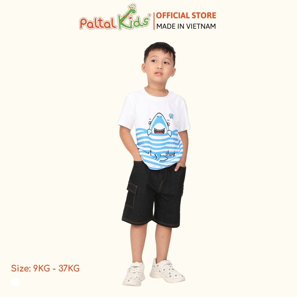 Áo Thun Hình In Cá Mập Cotton Mỹ Bé Trai Cao Cấp - 020 1396