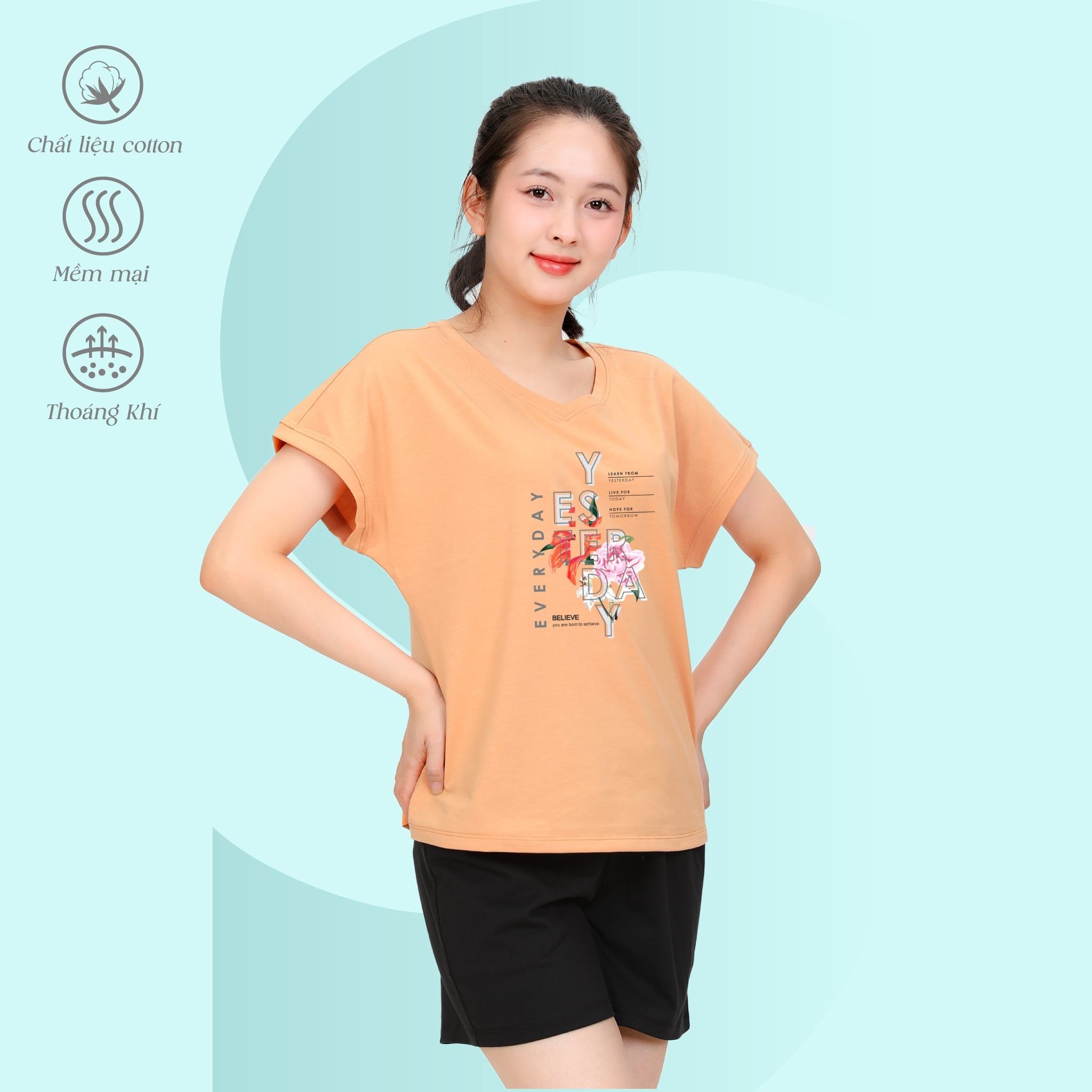 Set đồ bộ nữ kiểu quần đùi tay ngắn chất cotton siêu mát 195p 5228