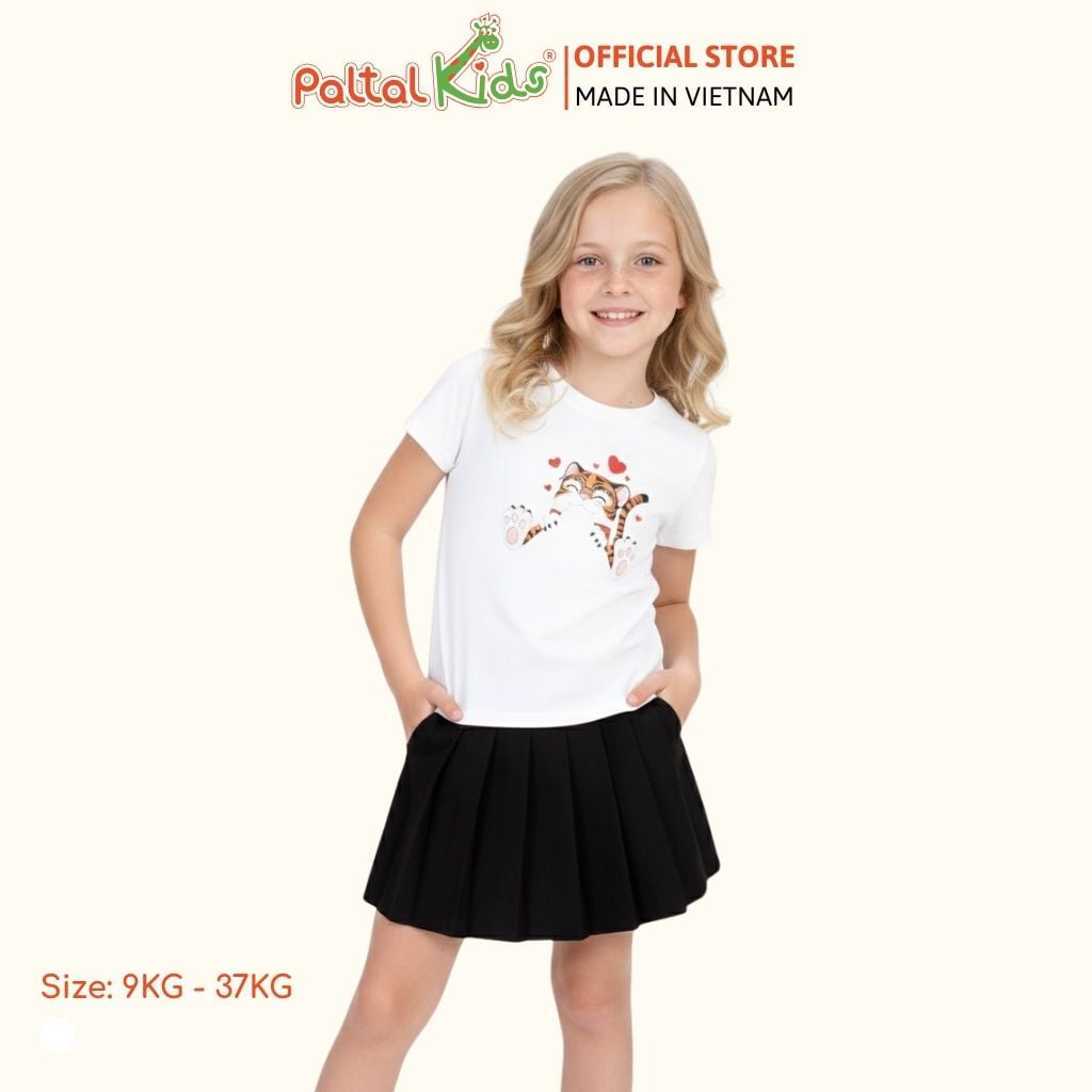 Áo Thun Cotton Mỹ Hình In Mèo Bé Gái Cao Cấp - 020 1374