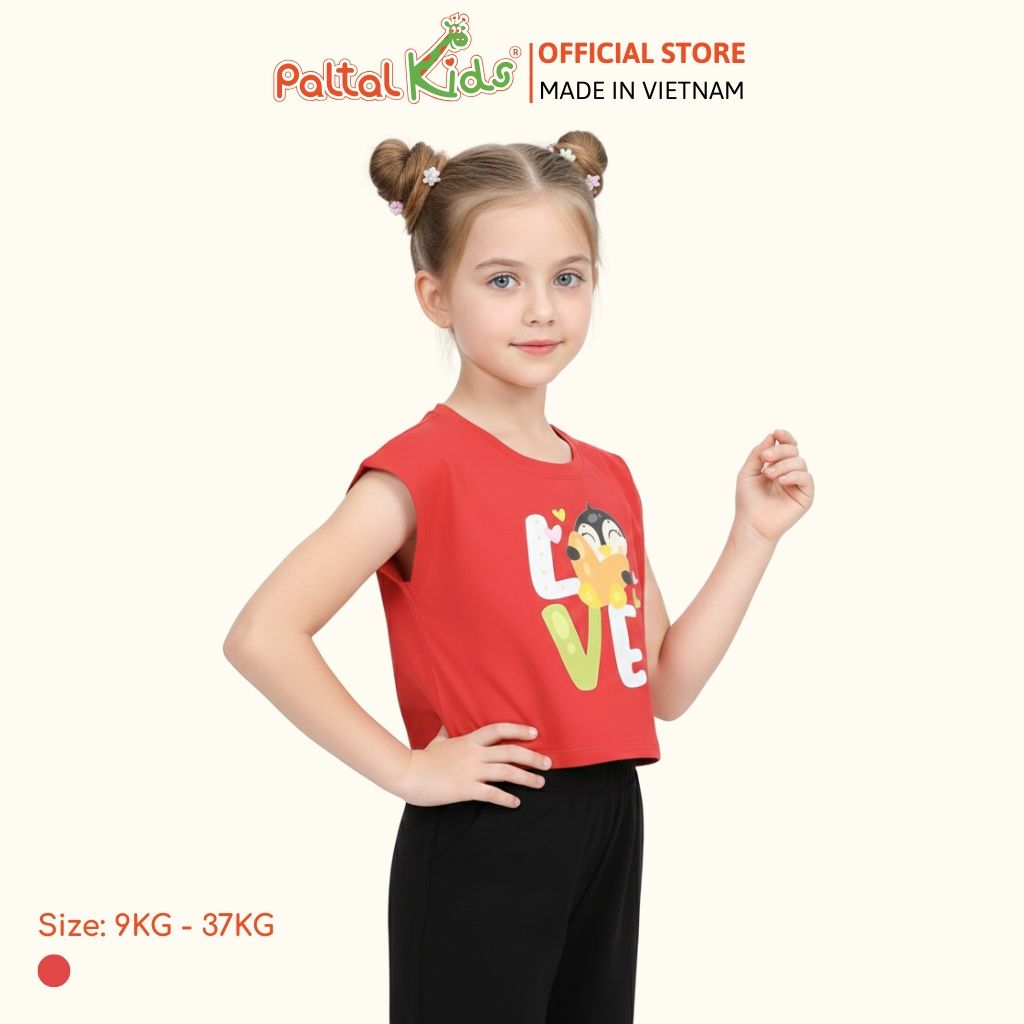 Áo Croptop Cotton Mỹ Hình In Cánh Cụt LOVE Bé Gái Cao Cấp - 020 1369