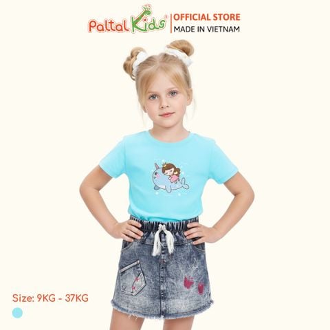 Áo Thun Cotton Mỹ Hình In Cô Gái & Cá Voi Bé Gái Cao Cấp - 020 1364