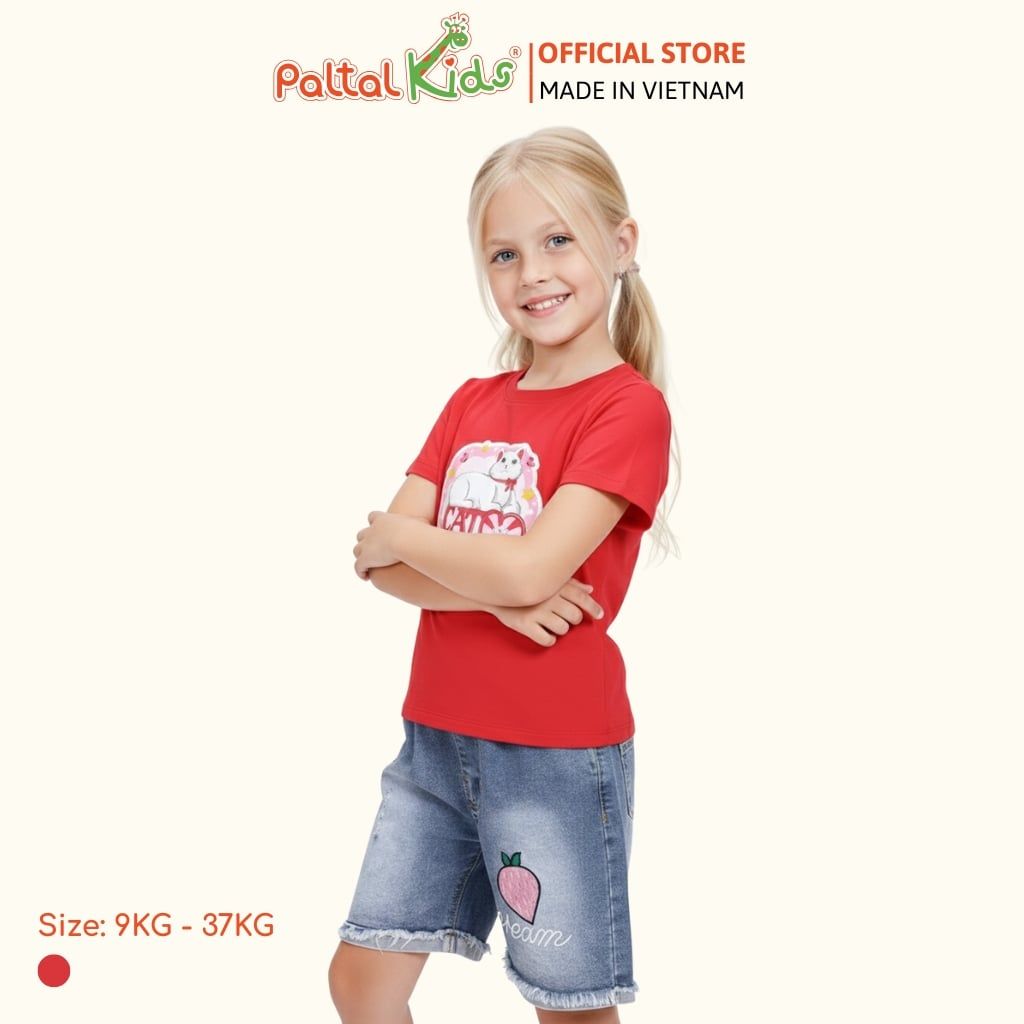 Áo Thun Cotton Mỹ Hình In Mèo Trắng Bé Gái Cao Cấp  - 020 1362