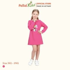 Đầm Dáng A Tay Dài Cotton Mỹ Hình In Cô Gái Bóng Bay Bé Gái Cao Cấp - 02C 8011