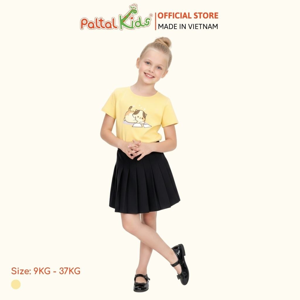 Áo Thun Cotton Mỹ Hình In Mèo Bé Gái Cao Cấp - 020 1387