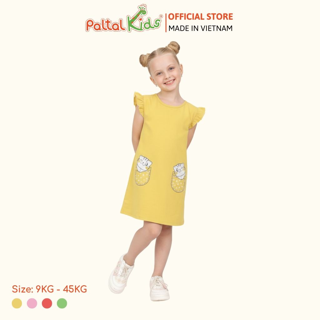 Đầm Dáng A Cánh Tiên Hình In Giả Túi Cotton Mỹ Cao Cấp - 02C 8020
