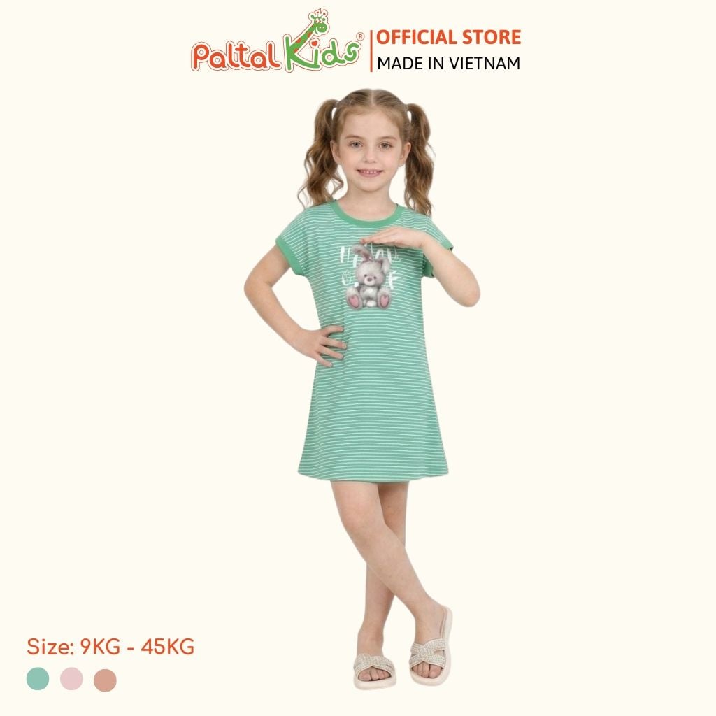 Đầm Dáng A Cánh Dơi Hình In Thỏ Xám Cotton Mỹ Bé Gái Cao Cấp - 02C 8024