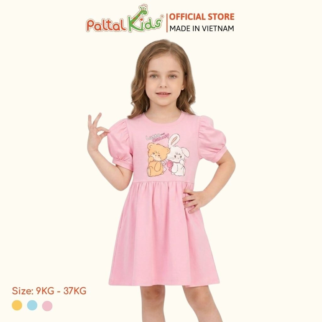 Đầm Babydoll Tay Phồng Cotton Mỹ Hình In Gấu Panda Bé Gái Cao Cấp - 02C 8035