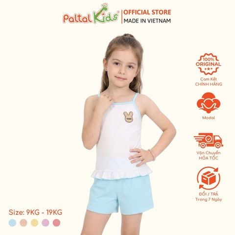 Đồ Bộ Đùi 2 Dây Lai Vạt Bèo Cotton Modal Bé Gái Cao Cấp - 205 7025