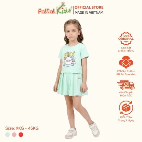 Set Áo Croptop Mix Chân Váy Xếp Ly Cotton Mỹ Bé Gái Cao Cấp - 022 9204