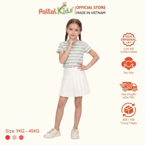 Áo Thun Croptop Cổ Tròn Cotton Sọc Gân Bé Gái Cao Cấp - 020 1421
