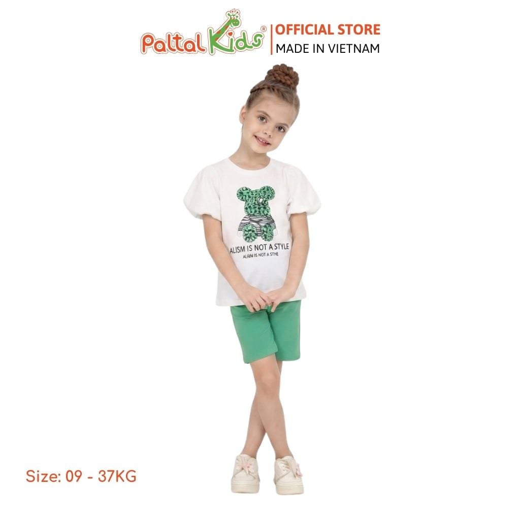 Đồ Bộ Lửng Cotton Mỹ Hình In Bear Brick Bé Gái Cao Cấp - 024 7026