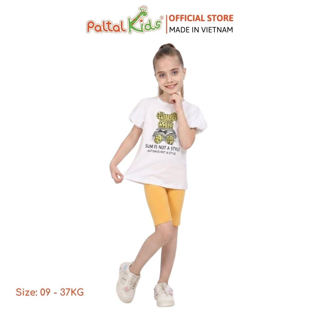 Đồ Bộ Lửng Cotton Mỹ Hình In Bear Brick Bé Gái Cao Cấp - 024 7026