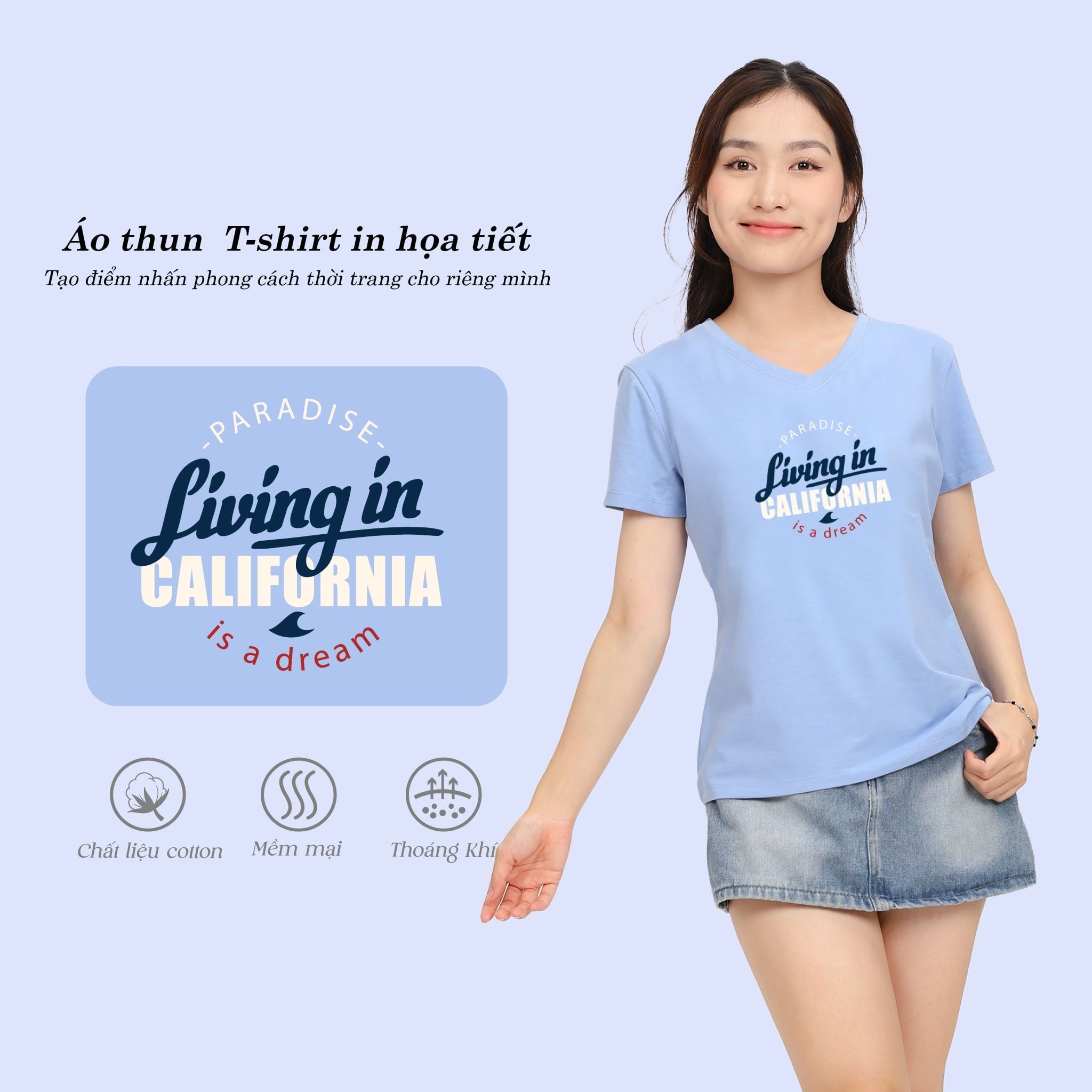 .Áo thun nữ form suông cổ tim chất cotton siêu mát 190p 0327