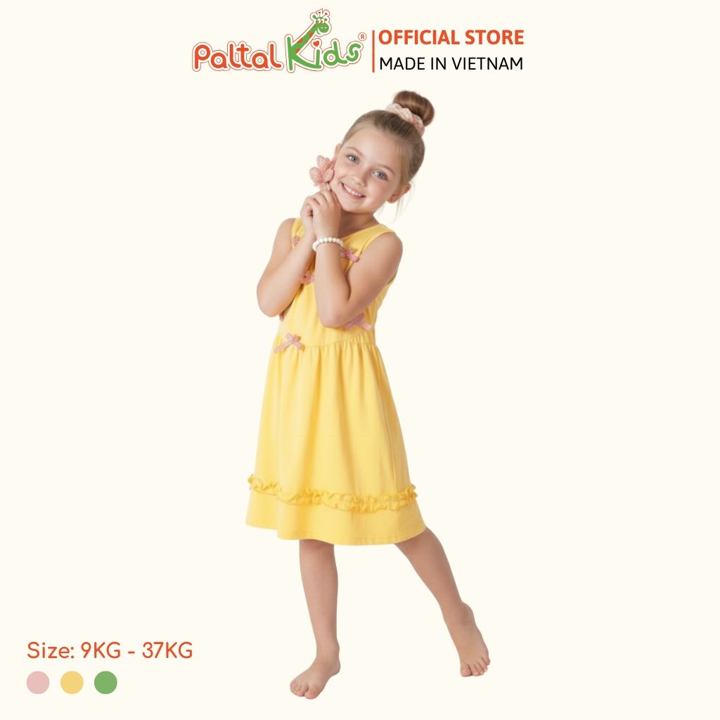 Đầm Dáng Xòe Tay Bản Đính Nơ Cotton Mỹ Bé Gái Cao Cấp - 02C 8033