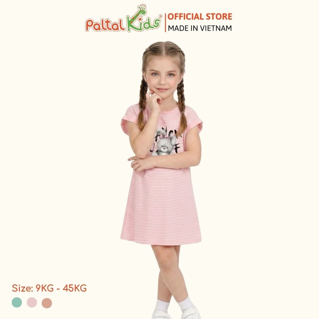 Đầm Dáng A Cánh Dơi Hình In Thỏ Xám Cotton Mỹ Bé Gái Cao Cấp - 02C 8024