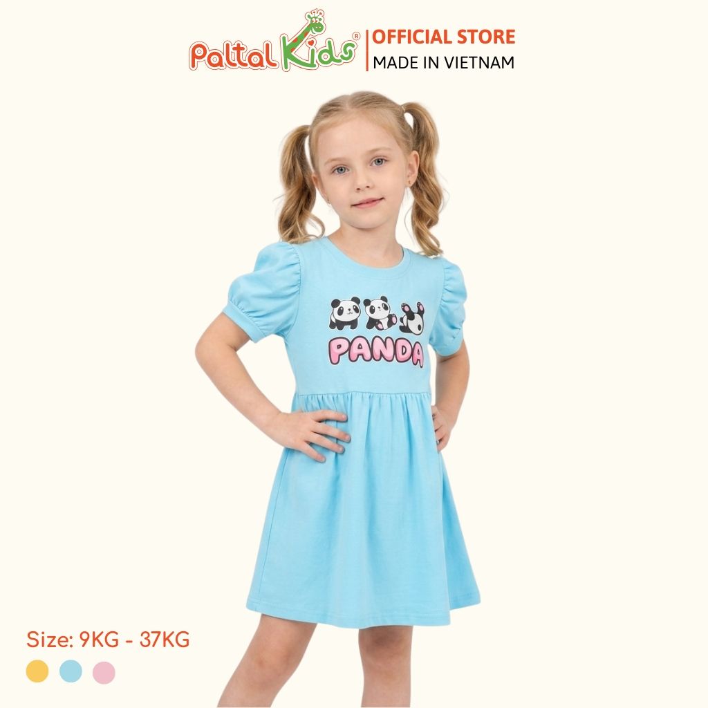 Đầm Babydoll Tay Phồng Cotton Mỹ Hình In Gấu Panda Bé Gái Cao Cấp - 02C 8034