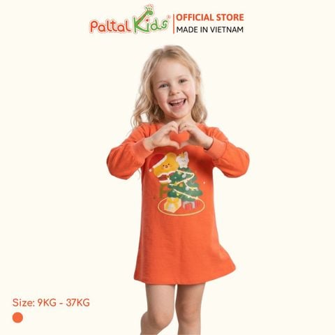 Đầm Dáng A Tay Dài Cotton Mỹ Hình In Gấu Giáng Sinh Bé Gái Cao Cấp - 02C 8039