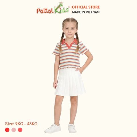 Áo Thun Croptop Cổ Polo Cotton Sọc Gân Bé Gái Cao Cấp - 020 1419