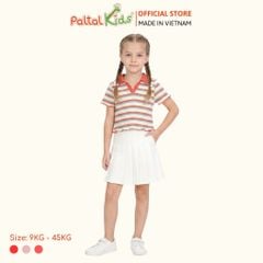 Áo Thun Croptop Cổ Polo Cotton Sọc Gân Bé Gái Cao Cấp - 020 1419