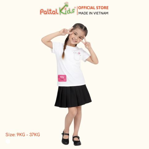 Áo Thun Cotton Mỹ Hình In Mèo Giả Túi Bé Gái Cao Cấp - 020 1375