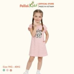 Đầm Dáng A Cánh Dơi Hình In Thỏ Xám Cotton Mỹ Bé Gái Cao Cấp - 02C 8024