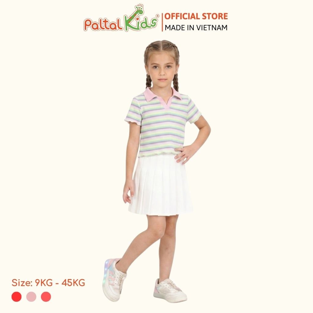 Áo Thun Croptop Cổ Polo Cotton Sọc Gân Bé Gái Cao Cấp - 020 1419