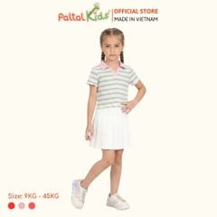 Áo Thun Croptop Cổ Polo Cotton Sọc Gân Bé Gái Cao Cấp - 020 1419