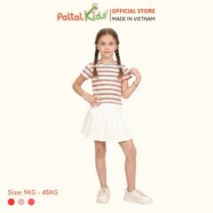 Áo Thun Croptop Cổ Tròn Cotton Sọc Gân Bé Gái Cao Cấp - 020 1421