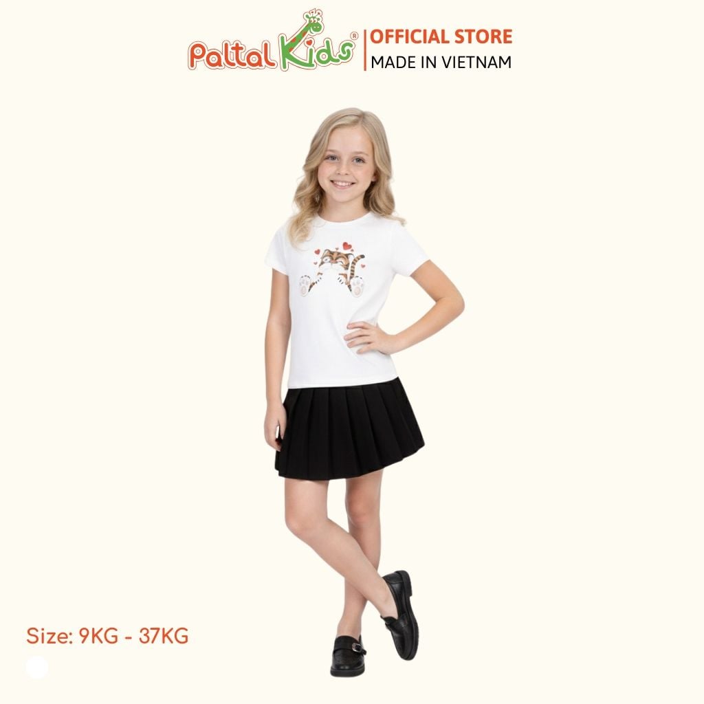 Áo Thun Cotton Mỹ Hình In Mèo Bé Gái Cao Cấp - 020 1374