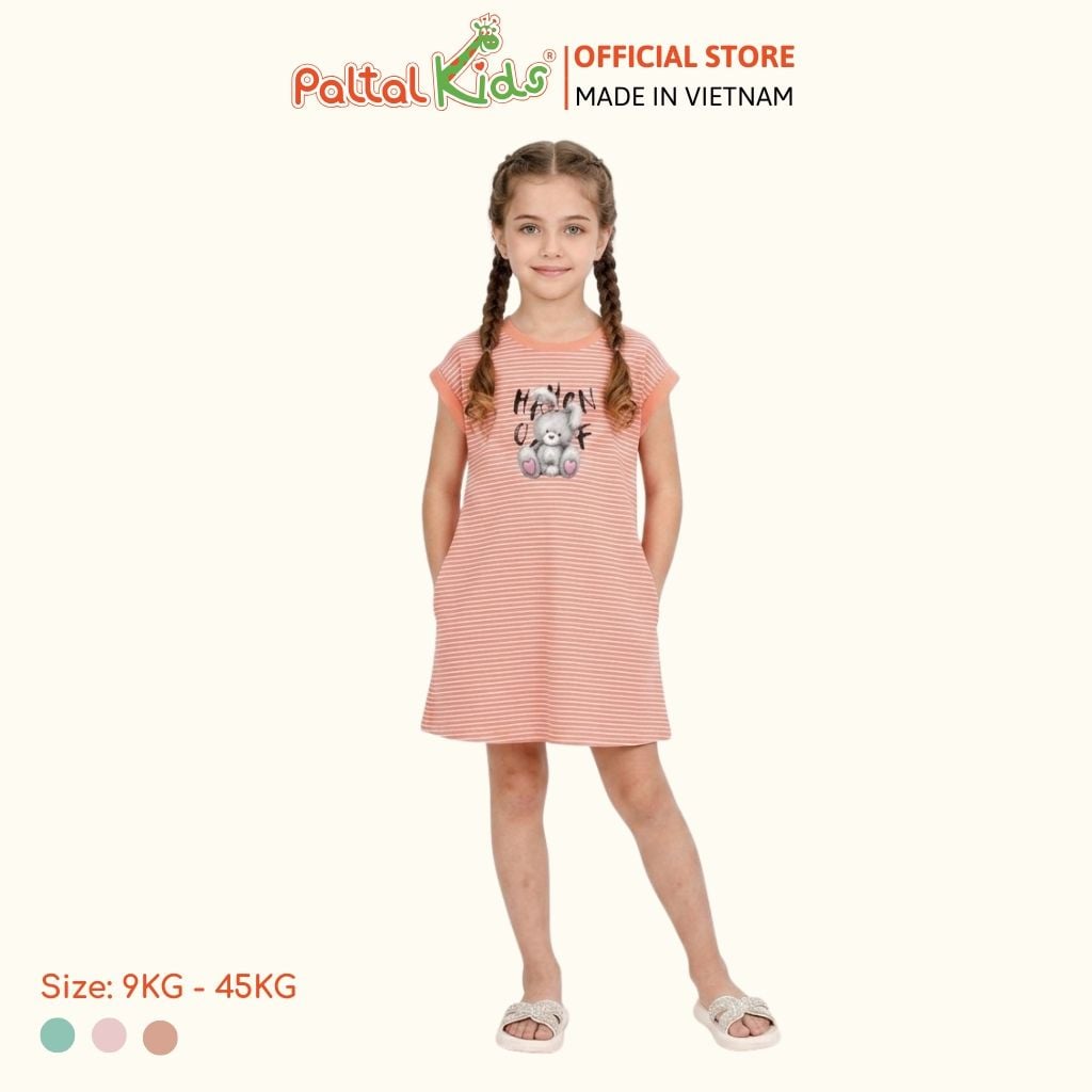 Đầm Dáng A Cánh Dơi Hình In Thỏ Xám Cotton Mỹ Bé Gái Cao Cấp - 02C 8024