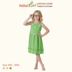 Đầm Dáng Xòe Tay Bản Đính Nơ Cotton Mỹ Bé Gái Cao Cấp - 02C 8033
