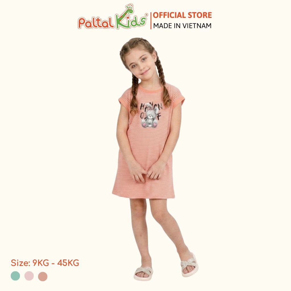 Đầm Dáng A Cánh Dơi Hình In Thỏ Xám Cotton Mỹ Bé Gái Cao Cấp - 02C 8024