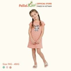 Đầm Dáng A Cánh Dơi Hình In Thỏ Xám Cotton Mỹ Bé Gái Cao Cấp - 02C 8024