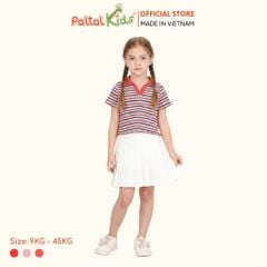 Áo Thun Croptop Cổ Polo Cotton Sọc Gân Bé Gái Cao Cấp - 020 1419