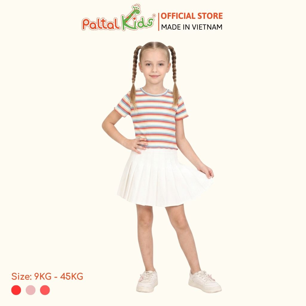 Áo Thun Croptop Cổ Tròn Cotton Sọc Gân Bé Gái Cao Cấp - 020 1421