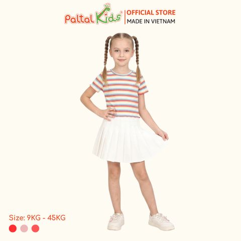 Áo Thun Croptop Cổ Tròn Cotton Sọc Gân Bé Gái Cao Cấp - 020 1421