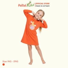 Đầm Dáng A Tay Dài Cotton Mỹ Hình In Chú Voi Con Bé Gái Cao Cấp - 02C 8009
