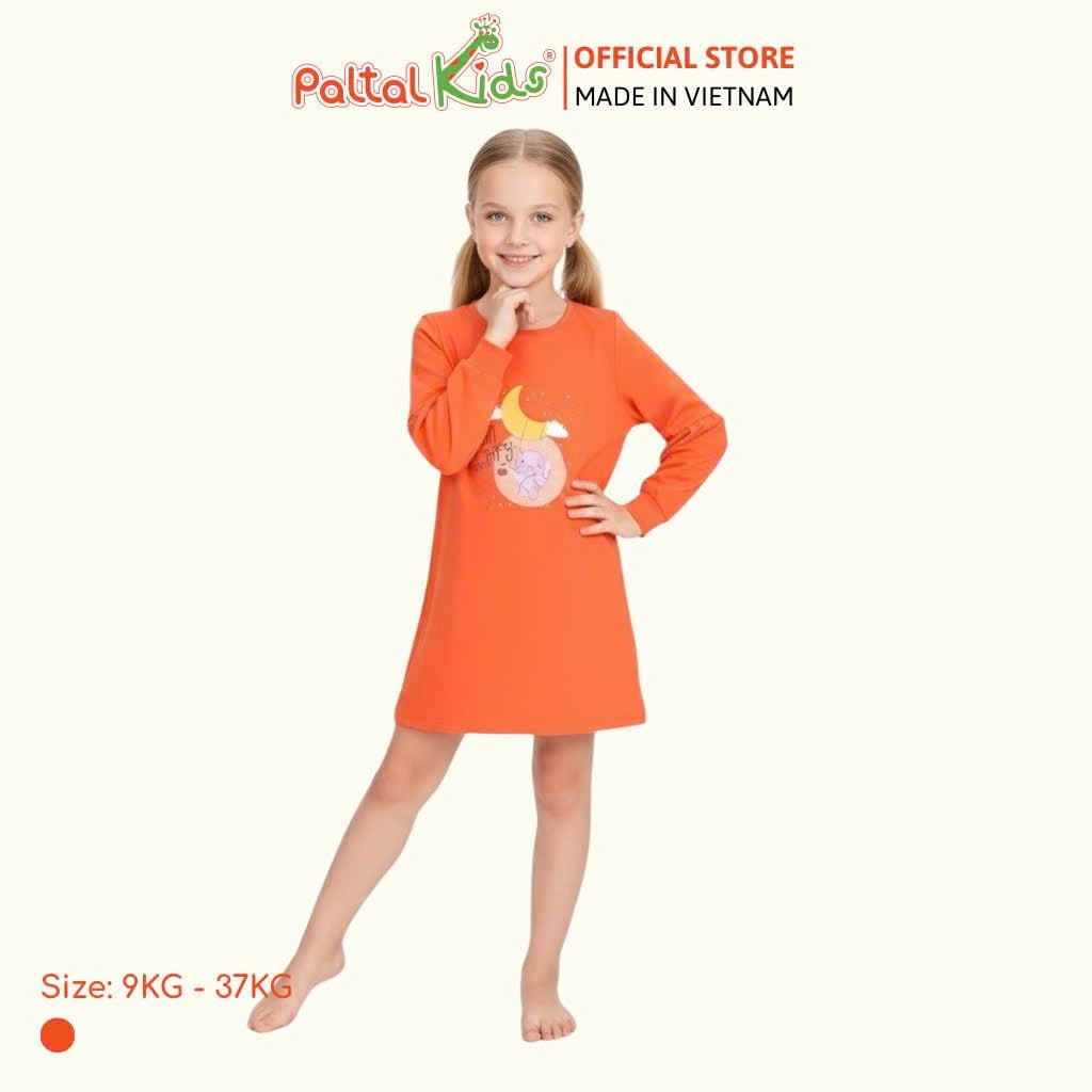Đầm Dáng A Tay Dài Cotton Mỹ Hình In Chú Voi Con Bé Gái Cao Cấp - 02C 8009