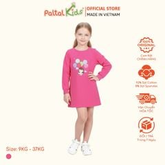 Đầm Dáng A Tay Dài Cotton Mỹ Hình In Cô Gái Bóng Bay Bé Gái Cao Cấp - 02C 8011