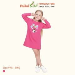 Đầm Dáng A Tay Dài Cotton Mỹ Hình In Cô Gái Bóng Bay Bé Gái Cao Cấp - 02C 8011