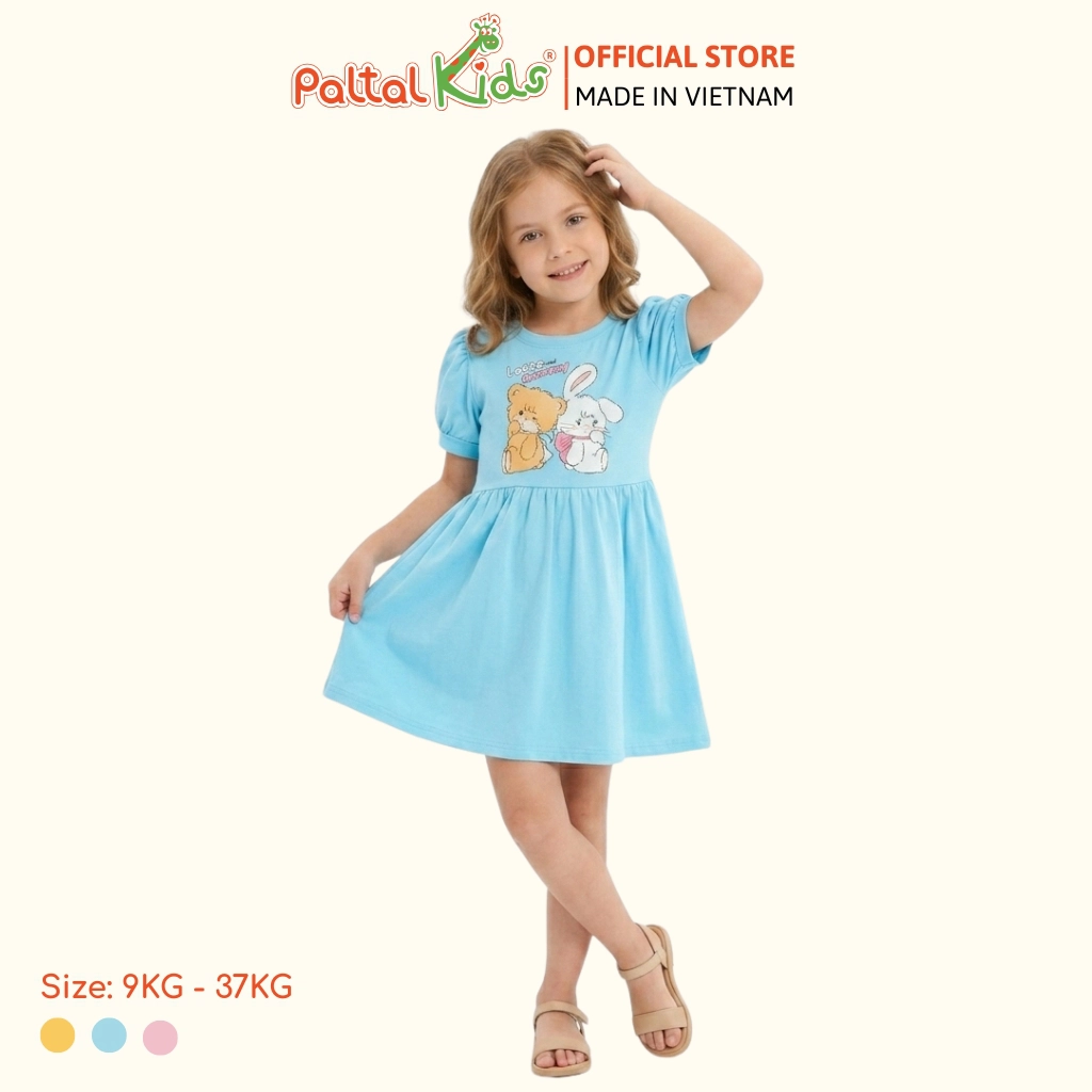 Đầm Babydoll Tay Phồng Cotton Mỹ Hình In Gấu Panda Bé Gái Cao Cấp - 02C 8035
