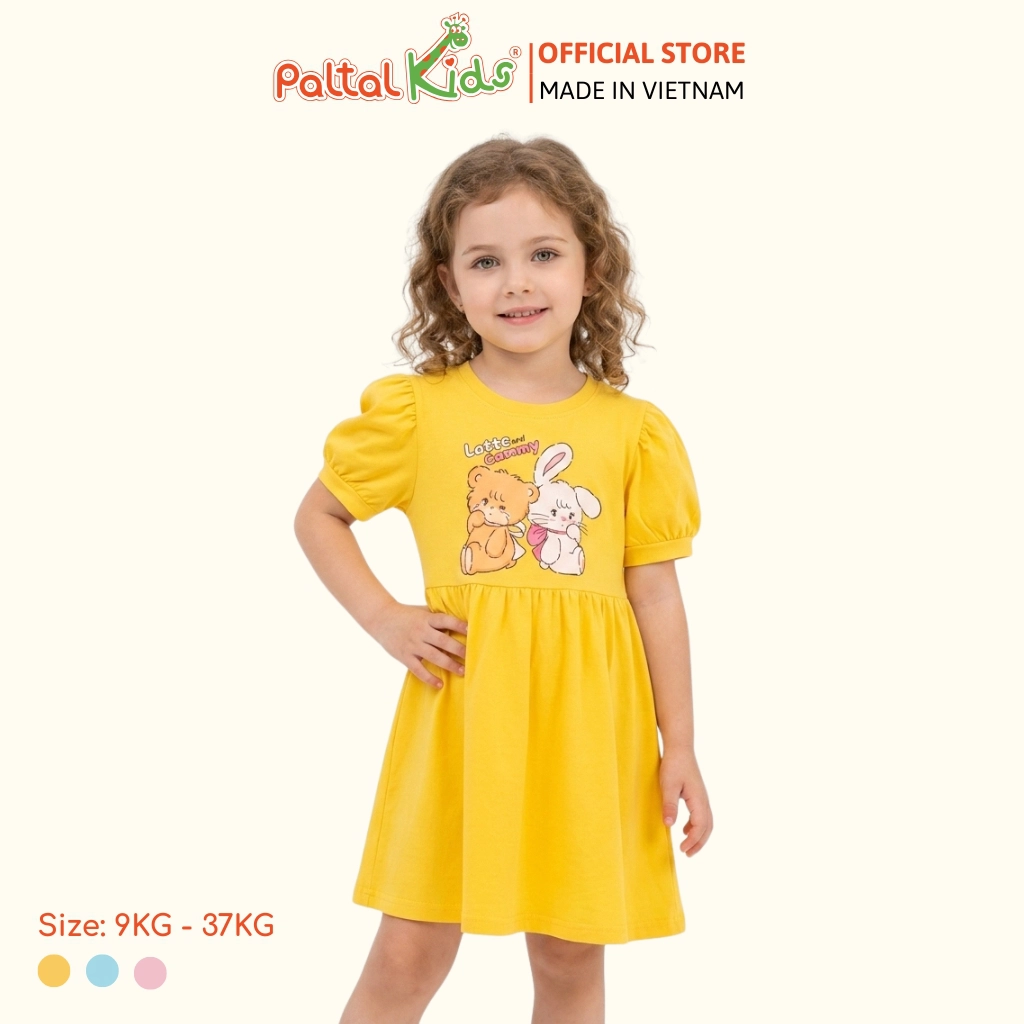 Đầm Babydoll Tay Phồng Cotton Mỹ Hình In Gấu Panda Bé Gái Cao Cấp - 02C 8035