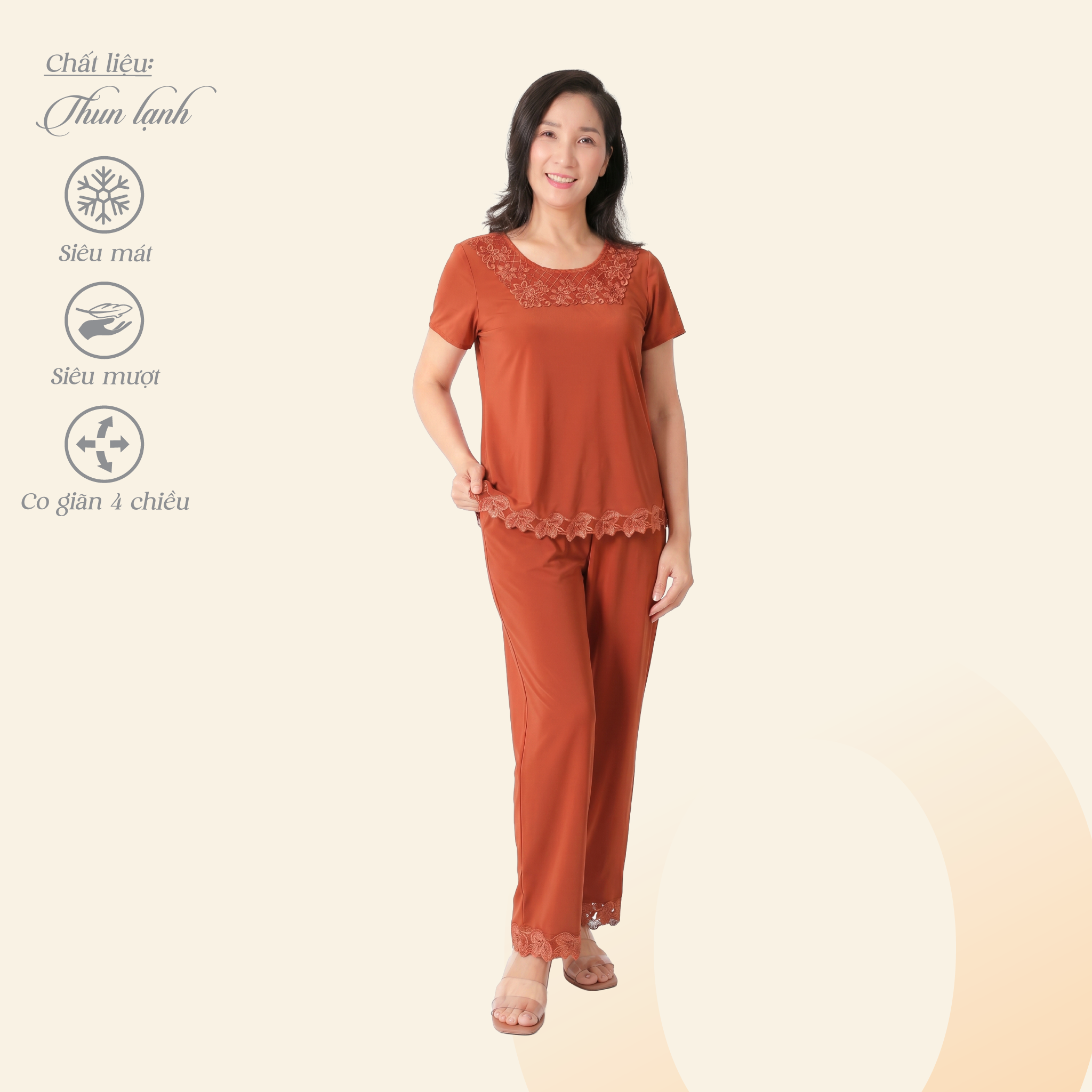 Set đồ bộ nữ kiểu quần dài tay ngắn chất thun lạnh siêu bền 013p 3335